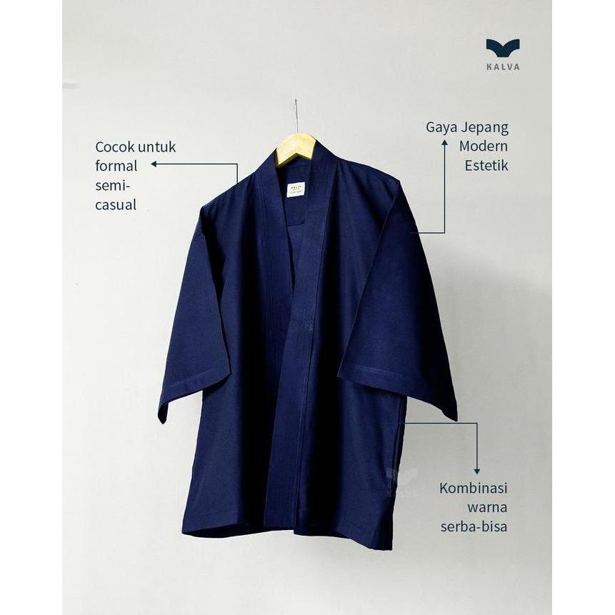 Outer Pria Kimono Noragi Navy Jaket Kimono Kalva Basic Series | Gaya Jepang Kekinian TA