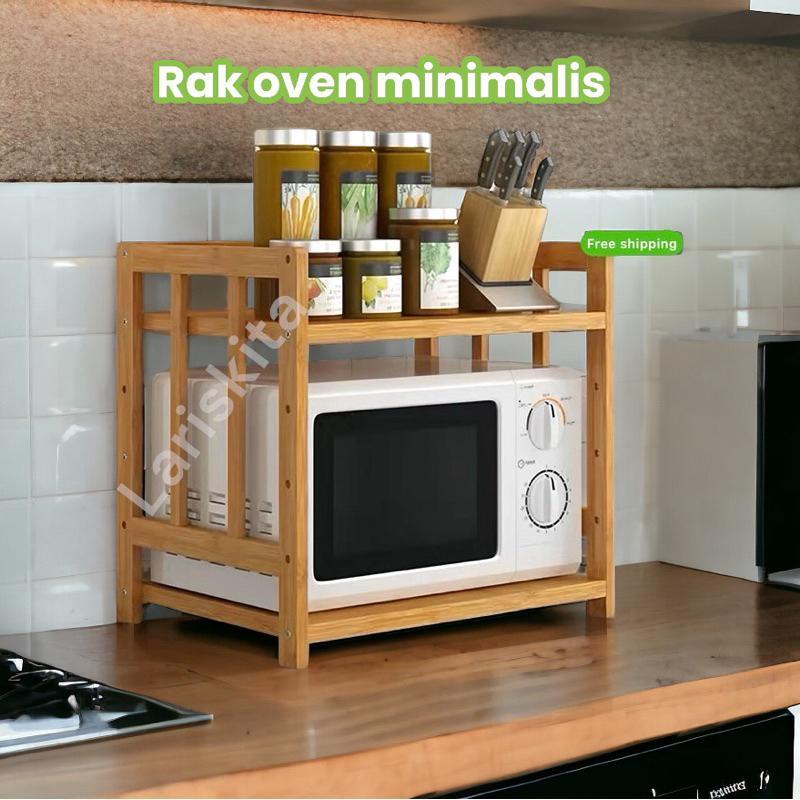 Rak Oven / Rak Microwafe Rak Dapur Kayu Meja Bumbu Alat Masak Rak Serbaguna Kayu