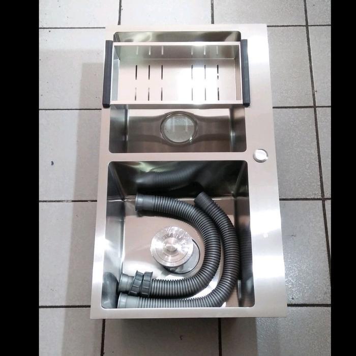 Bak Cuci Piring Kotak Dua Lobang Minimalis Stainless Steel