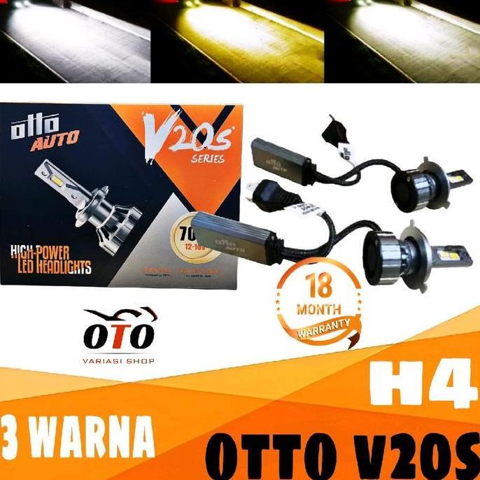 LAMPU LED MOBIL H4 3 WARNA OTTO V20S 70 WATT HEMAT