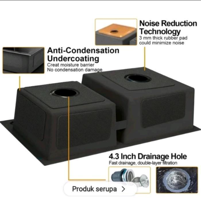 Kitchen Sink Black 8245 /Bak Cuci Piring Hitam 2 Lubang Stainles Valpra