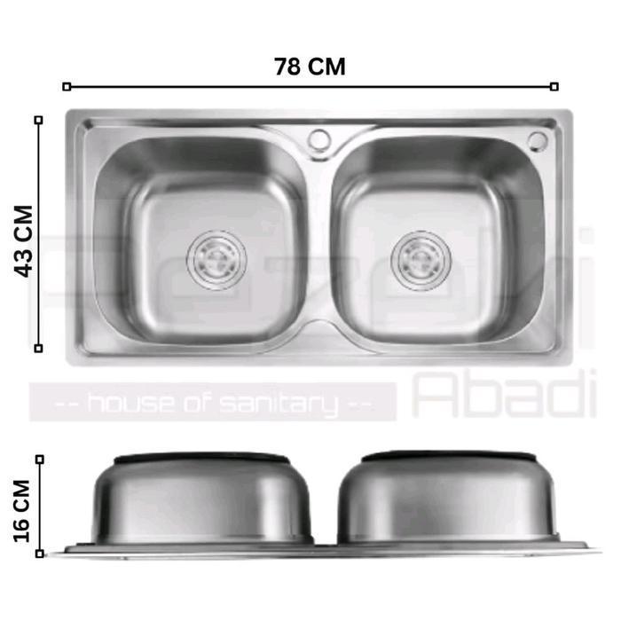 Kitchen Sink Dapur 2 Lubang 7843 - Tempat Cuci Piring Stainless Tebal - Bak Cuci Piring Dapur