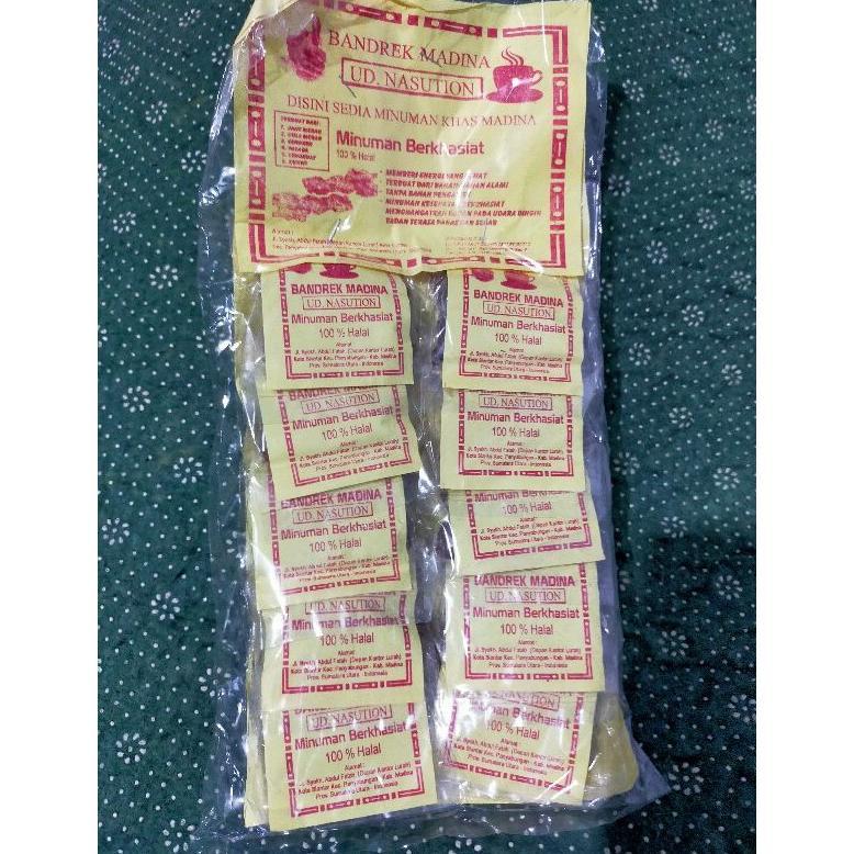 Bandrek Madina Gula Merah & Jahe Merah Alami 100 % Tanpa Bahan Pengawet / 10Pcs