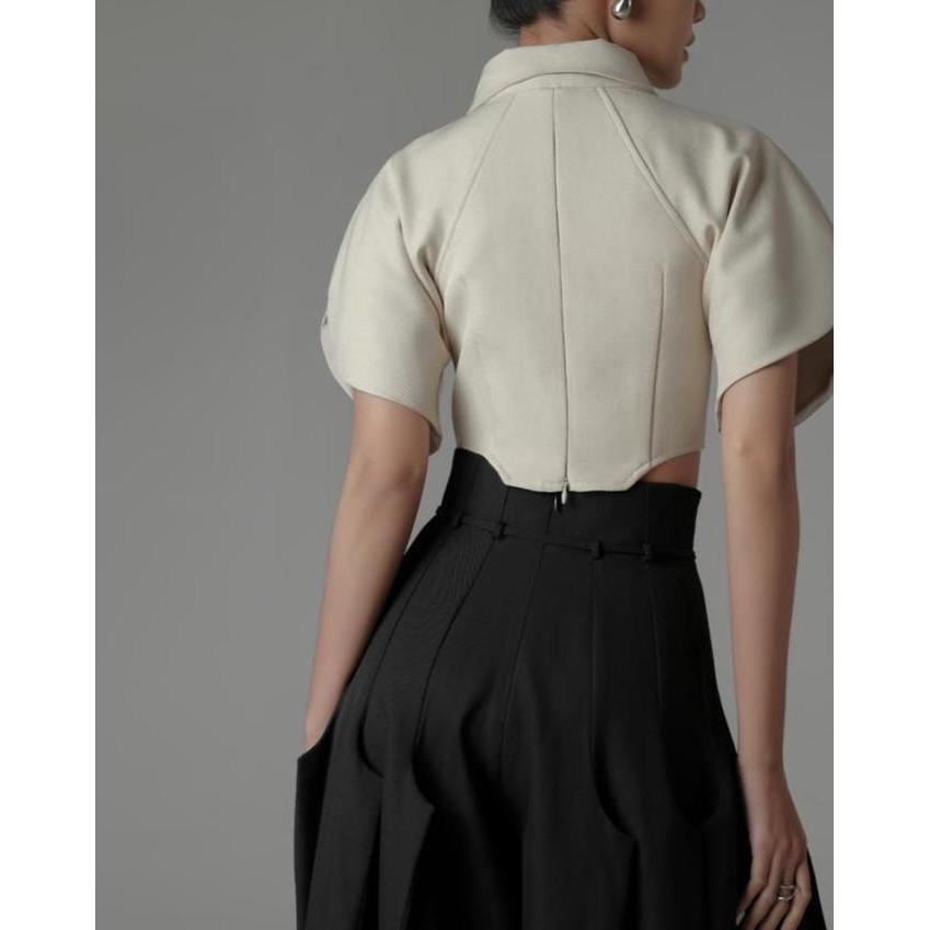 Promo Jolie Cropped Top in Oat - NATALIA KIANTORO Diskon