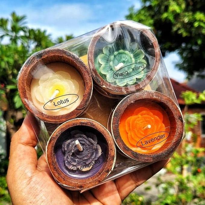 Lilin Bambu Aromatherapy Khas Bali Motif Bunga / Lilin Aroma Segar / Lilin Lucu / Pengharum Ruangan 