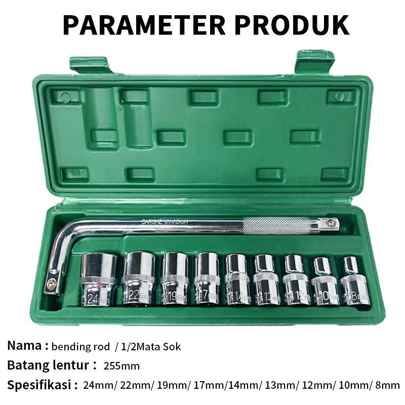 Isku  Mata Kunci Sok Set 10 Pcs Kunci Shock Set 1/2 Inch 6Pt Kunci Mata Shock 8-24Mm Dan 1/2 Inch Ga