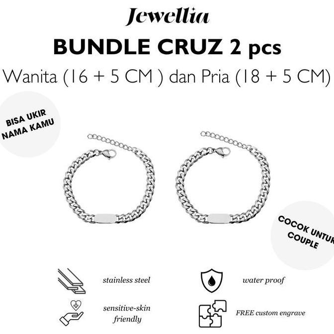 Levonazi - [ Bundle] Jewellia - Cruz Cuban 2Pcs Silver Couple Bracelet | Titanium Stainless Steel An