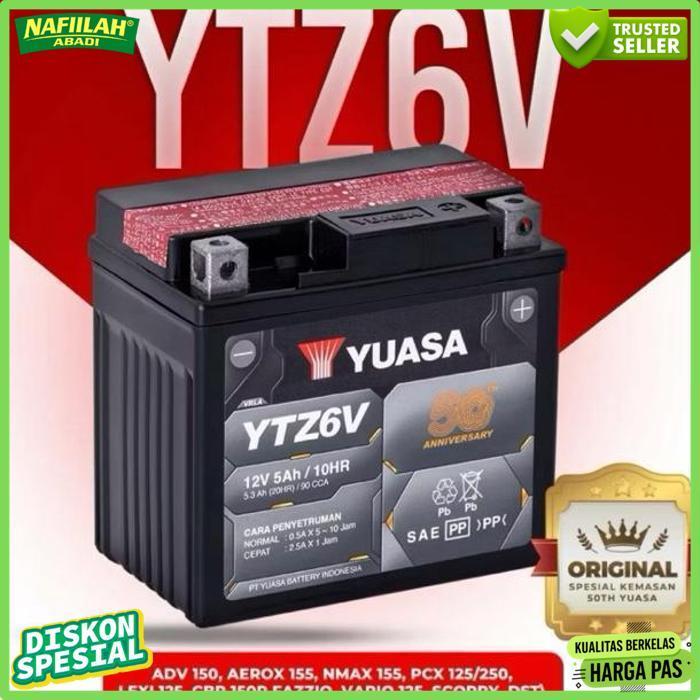 Exclusive Aki Yuasa Ytz6V (Aki Motor Vario 160, Nmax New, Sonic, Fazzio, Pcx New, Freego S)