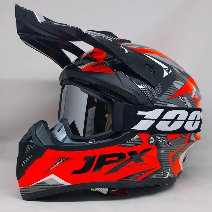 Helm JPX CROSS FOX 1 motif X35 plus Kacamata goggle 100 percent murah