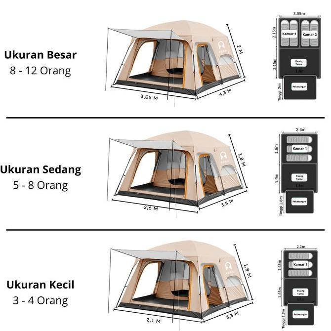 Ready stock Tenda Camping Keluarga 2 Ruang 8 - 12 Orang Waterproof | Tenda Camping Besar | Tenda Cam