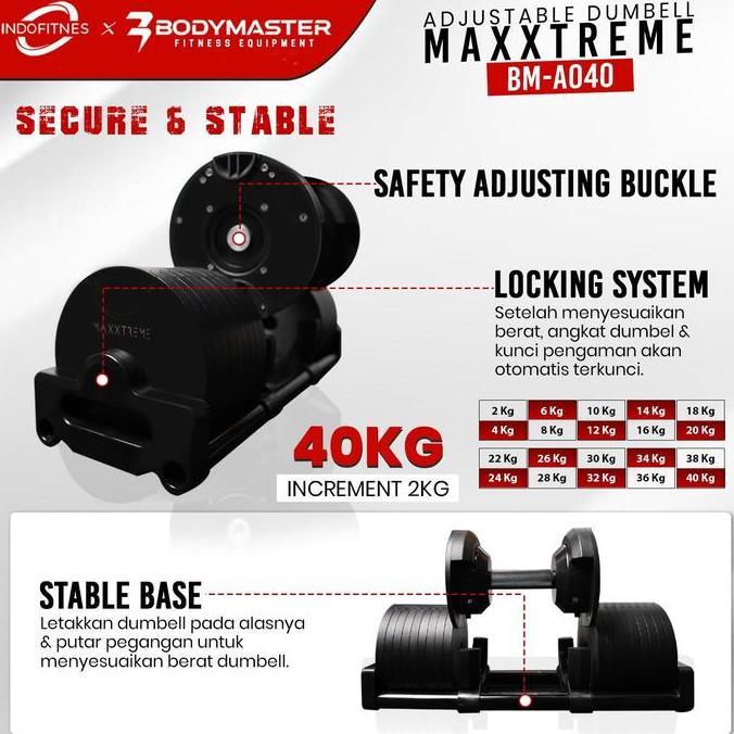 BODYMASTER MAXXTREME 40KG V.2.0 Adjustable Dumbell original- Barbell NuoBell (TERBAIK) (TERBARU) (TE