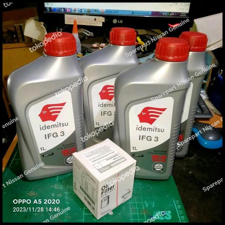 TERBARU 0W-20 IDEMITSU PAKET OLI 4 LITER + FILTER OLI NISSAN 
