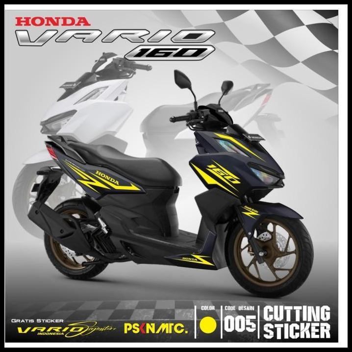 TERLARIS CUTTING STICKER NEW VARIO 160 2022 SPORTY BODY HITAM STICKER KUNING 