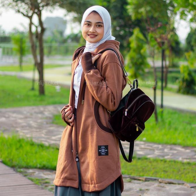 Murah Free Souvenir - Best Seller | Hijacket Elektra Brown | jaket Wanita muslimah Syar'i panjang | 