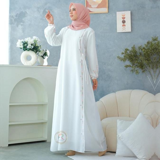 Murah Raisma - Ivanna Gamis Syar'i Putih Tulang Premium Elegan Model Verslah Kait Samping Kombinasi 