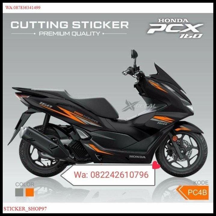 HOT DEAL STICKER CUTTING STRIPING HONDA NEW PCX 160 HITAM EXCEED GREY-ORANGE 