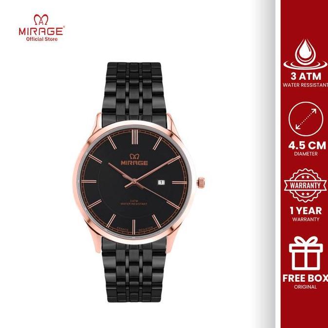 Mirage Watch - Jam Tangan Pria Analog Formal Elegant Anti Air Hitam Rosegold 8647 / 8890 M