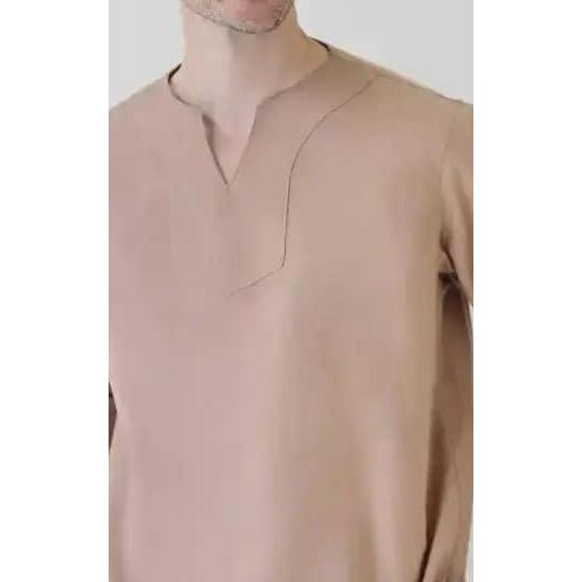 Cotton Well Morocco Shirt Latte | Kemeja Koko Pria Kerah V Neck Coklat Susu