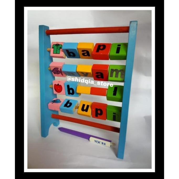 Mainan Kayu Edukasi Sempoa Suku Kata Peraga Baca Ape Anak Paud Tk