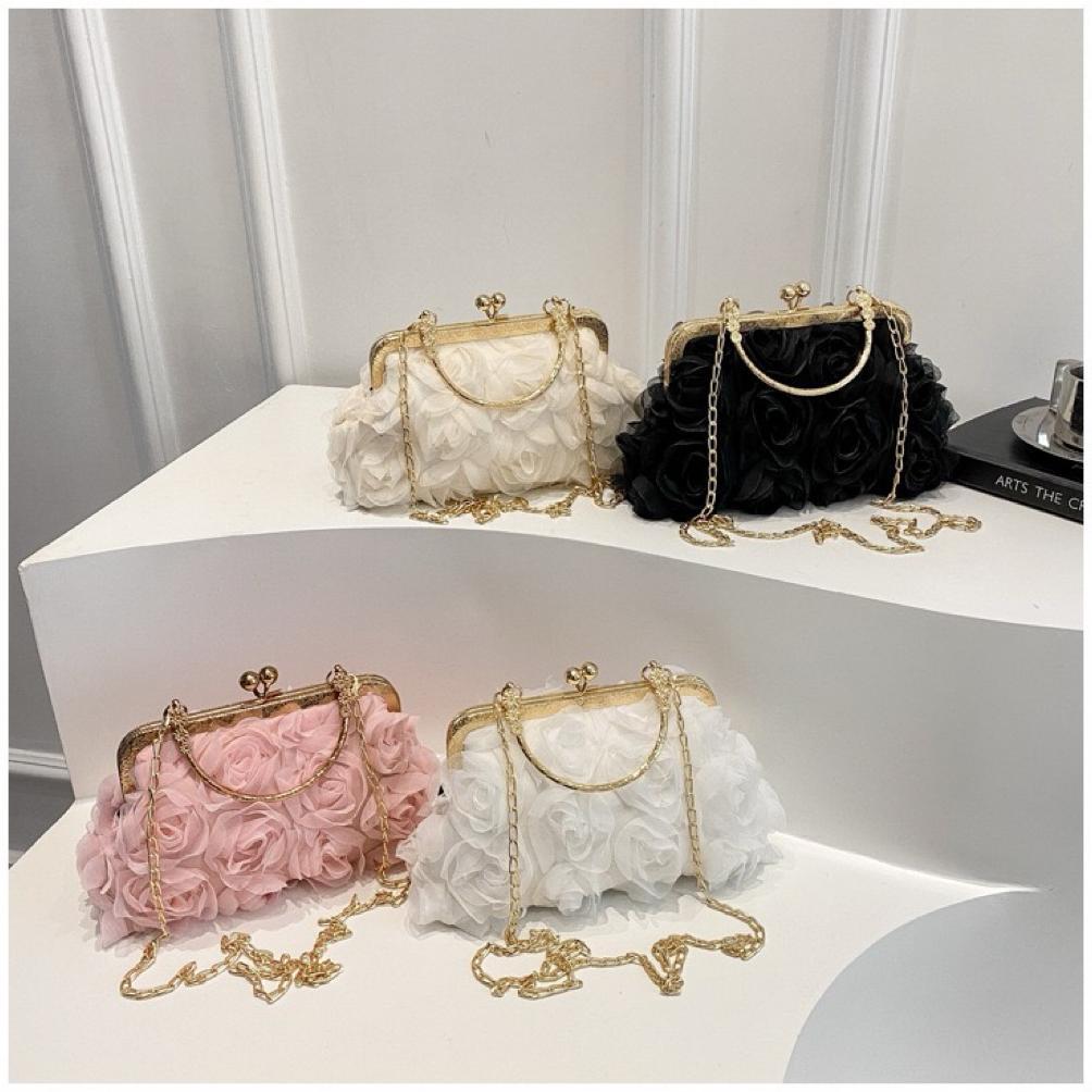 TAS SELEMPANG PESTA WANITA MOTIF BUNGA MAWAR UNIK DAN ELEGAN / CLUTCH BUNGA DESAIN KOREA TERBARU / T