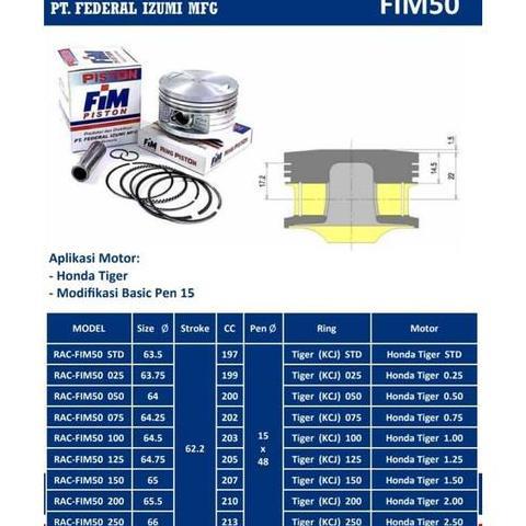 Promo Piston Kit FIM Tiger FIM50 STD OS 0/50/100/150/200/250/300 Diskon