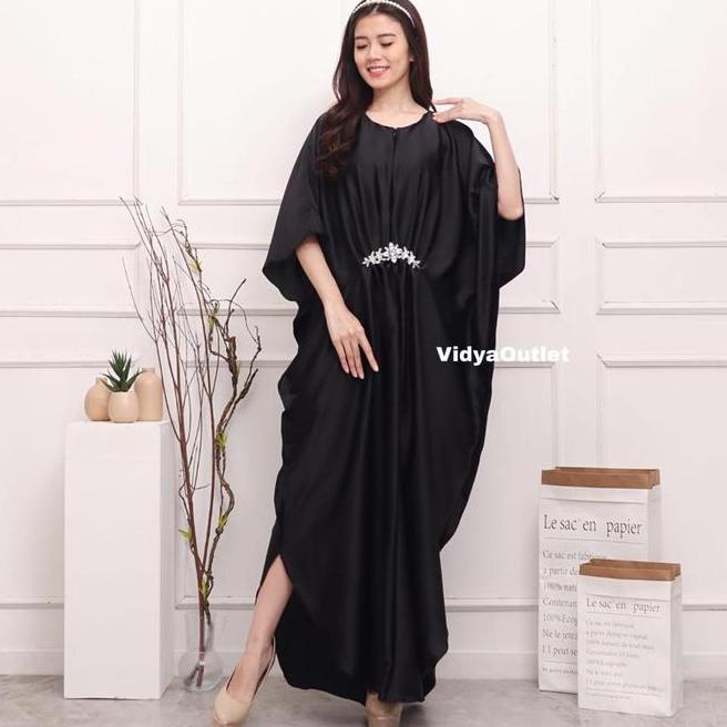 Kaftan Polos 2258 Baju Lebaran Wanita Mewah Baju Muslim Dewasa Dress Hitam Gamis Pesta