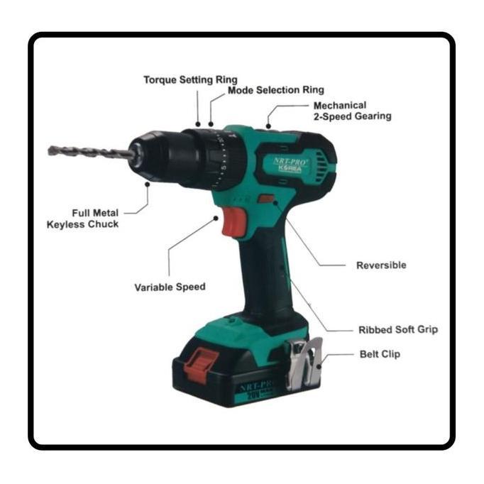 Terjangkau Mesin Bor Baterai Cordless Drill Bor Tangan Impact Nrt Pro Dc 343 Set