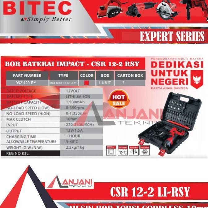 Miliki Bitec Csr 12-2 Li Rsy Mesin Bor Obeng Baterai Cordless Impact Drill