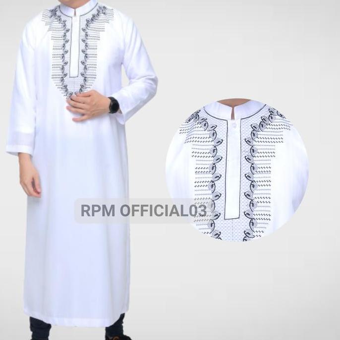 Gamis Pria Jubah Premium Hitam Polos Kancing Bahan Katun Motif Mewah