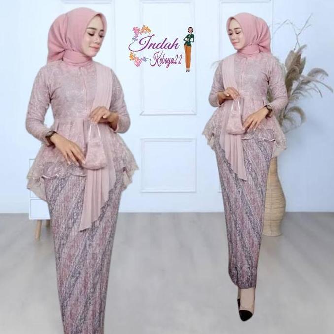 Setelan Kebaya Elegan Modern Aurora Selendang Atasan Baju Kebaya Wanita Remaja Brokat Tile Kebaya Wi