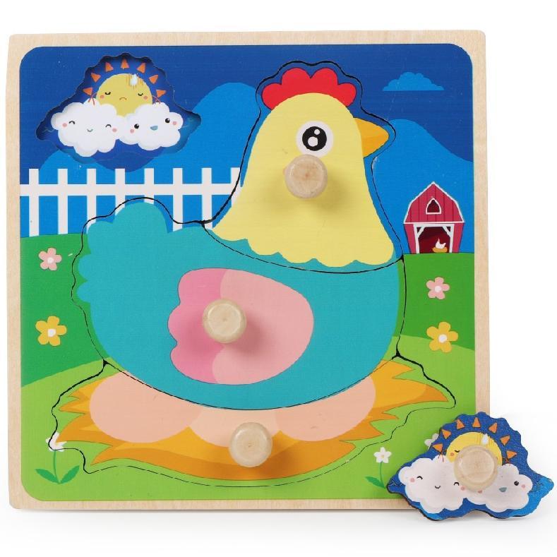 GU Puzzle Knob 3D Chunky Puzzle Knob Kayu Anak Karakter Hewan dan Kendaraan Lucu Puzzle Wooden Knob