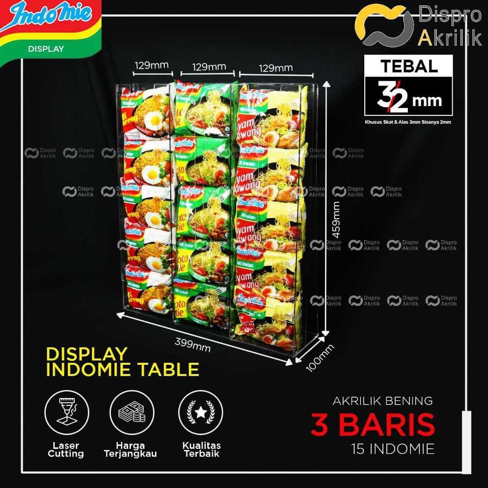Akrilik Display Rak Mie Instan / Rak Indomie Akrilik ( 3 Slot Meja )