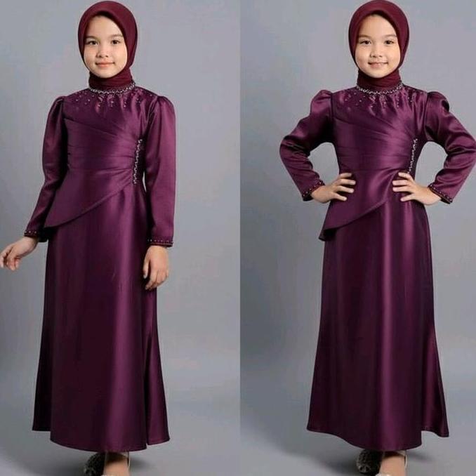 OOTD Dress Pesta Anak Perempuan Umur 2-12Tahun Bahan Satin Desain Elegan dengan Payet Mutiara untuk 