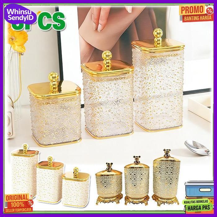 New 3Pcs Toples Mewah Aesthetic Toples Lebaran Toples Gold Mewah Toples Kue Lebaran Set Toples Snack