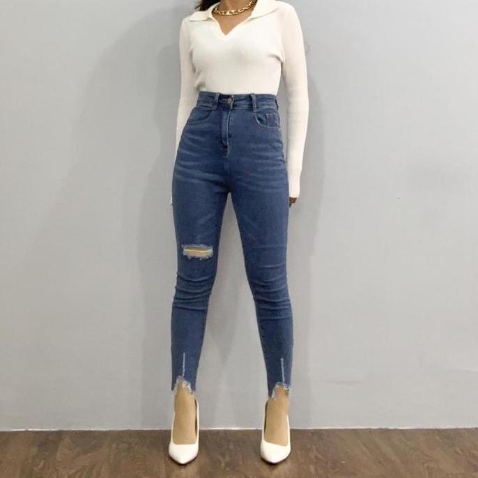 [LUXE.DLABEL] - E17 Jeans | Celana panjang Highwaist wanita Jeans wanita polos ripped jeans High wai