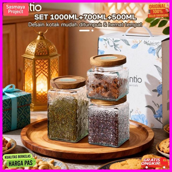 Exclusive Ecentio Toples Mewah Aesthetic Ramadan Emas Kaca Ukuran Besar Untuk Lebaran - Toples Kue K