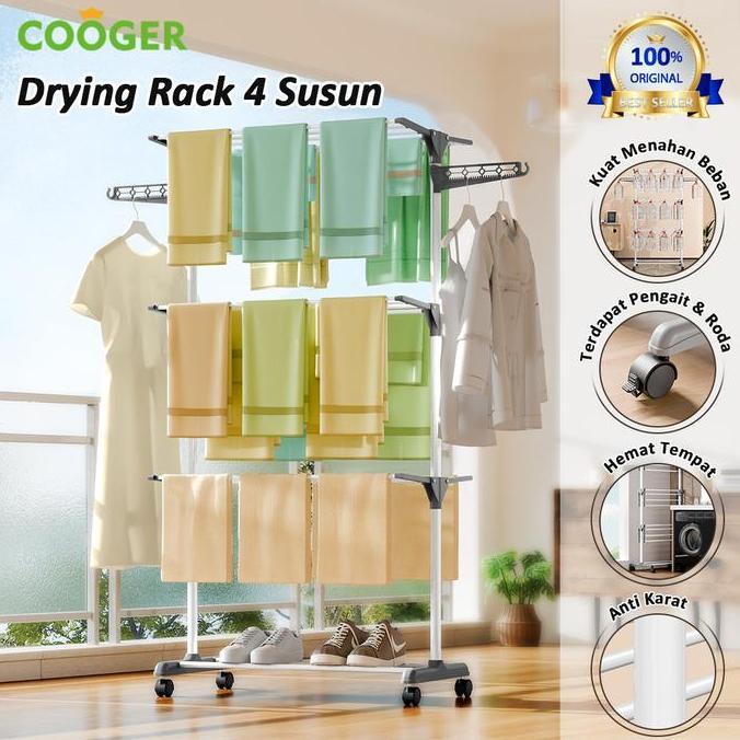 COOGER Rak Jemuran Baju Stainless Steel Rak Jemuran Handuk 4 Susun