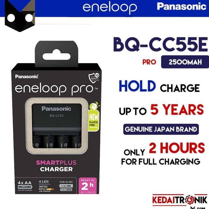 Charger KIT Eneloop PRO Panasonic BQ-CC55E Baterai AA 2500 Quick Fast