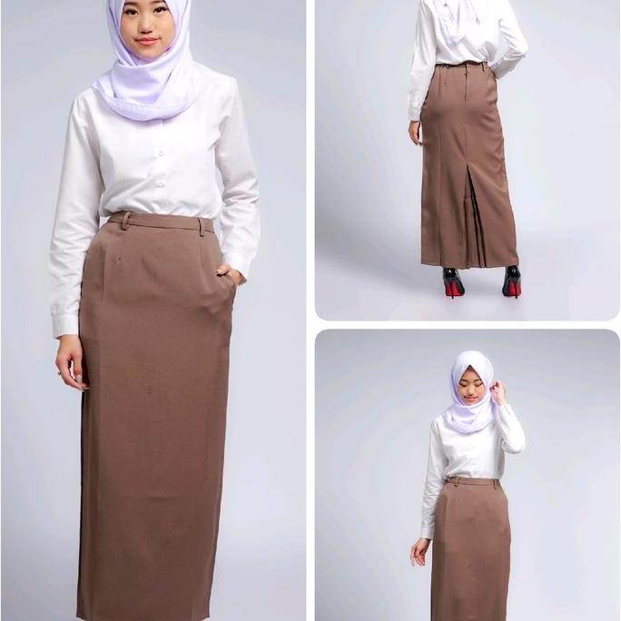 Rok span panjang kerja kantor wanita terbaru kekinian modern modis elegant reguler fit resleting bel