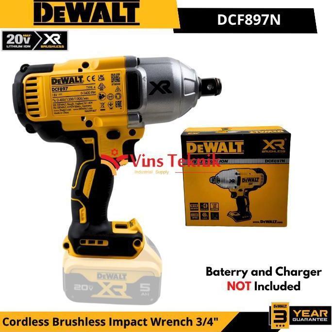 DEWALT DCF897N Mesin Pembuka Baut Baterai Cordless Brushless Impact Wrench 3/4" 950Nm 20V DCF897