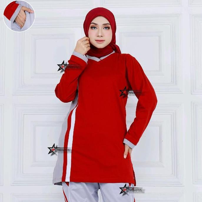 DV337 >> Atasan Baju Olahraga Senam Tunik Muslimah / Kaos Olahraga Wanita Tunik Muslimah / Baju Olah