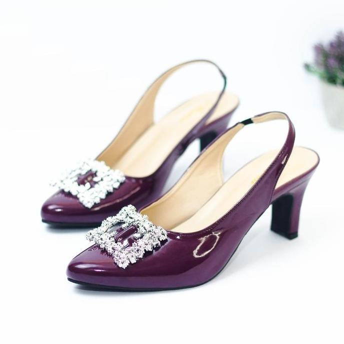 SALE Albystar - Sandal High Heels Wanita Elegan 5 CM Flat Mules Variasi Kotak Blink-blink Matahari K