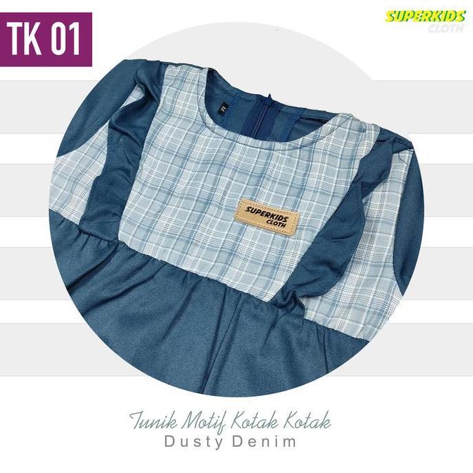 DB68 >> Baju Muslim Anak Perempuan Kotak Biru Denim SUPERKIDSCLOTH 1-10 Tahun
