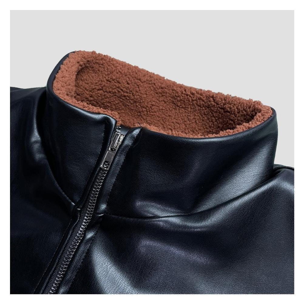 BIG SALE Dhozen Jaket Tracktop Kulit Sintetis Sherpa Ritslleting