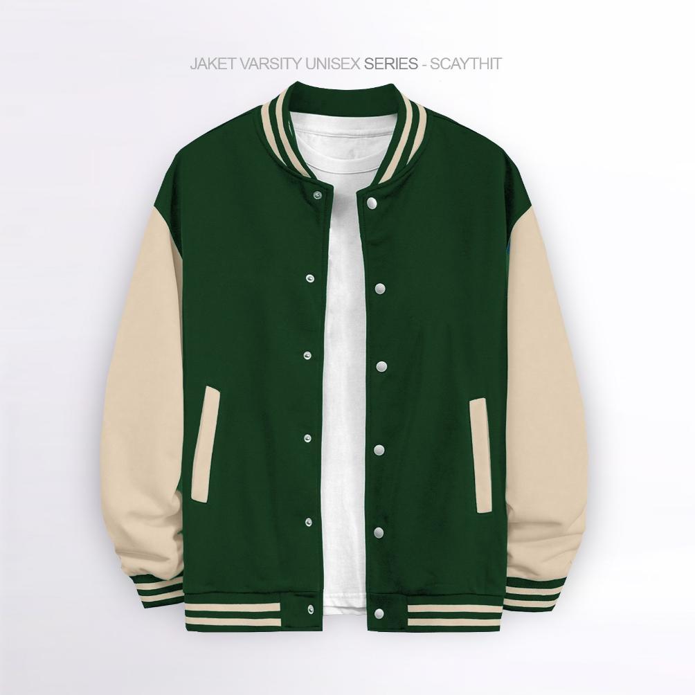 HOT Scaythit - Jaket Varsity Polos Hitam Putih Unisex ( Pria - Wanita ) Remaja Dewasa