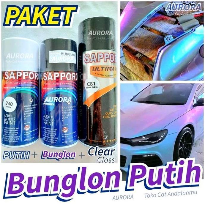 Promo PAKET CAT LEMBAYUNG 2WARNA BUNGLON SAPPORO | PUTIH 740 + BUNGLON 7724 + CLEAR C81 Diskon
