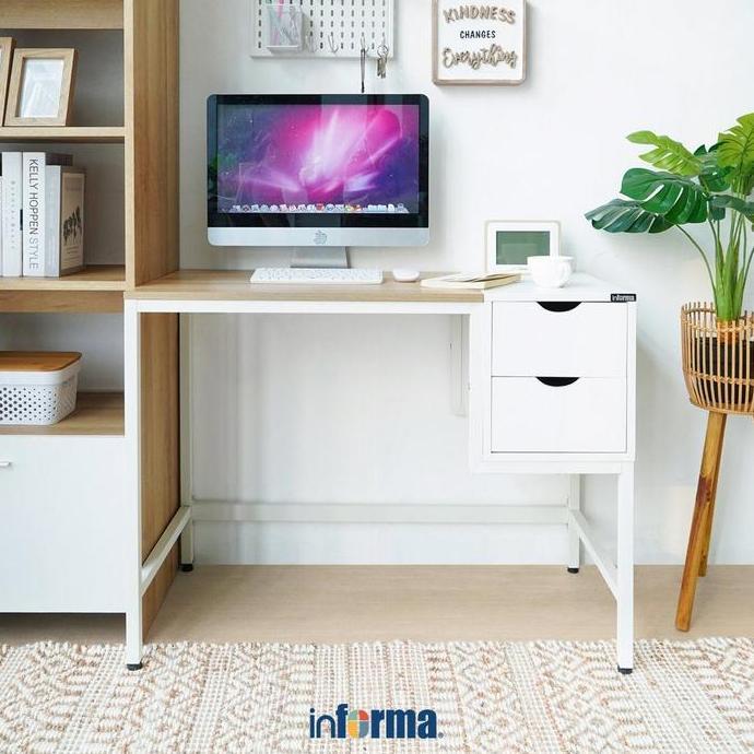 Informa Guini Meja Kantor - Putih Meja Kerja Laci Meja Belajar Komputer Tempat Kerja Perabot Kantor