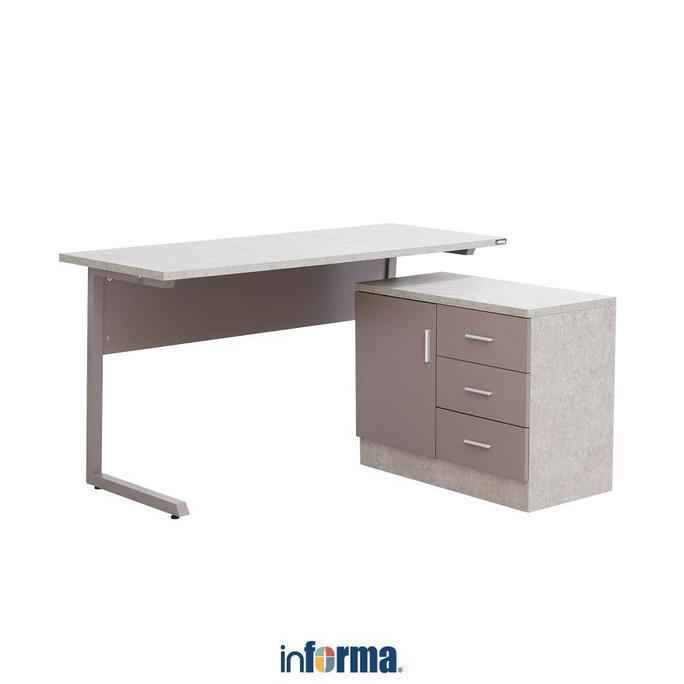Informa Gemini Meja Kantor Concrete - Abu-Abu Meja Kerja Meja Direktur Laci Minimalis Tempat Kerja