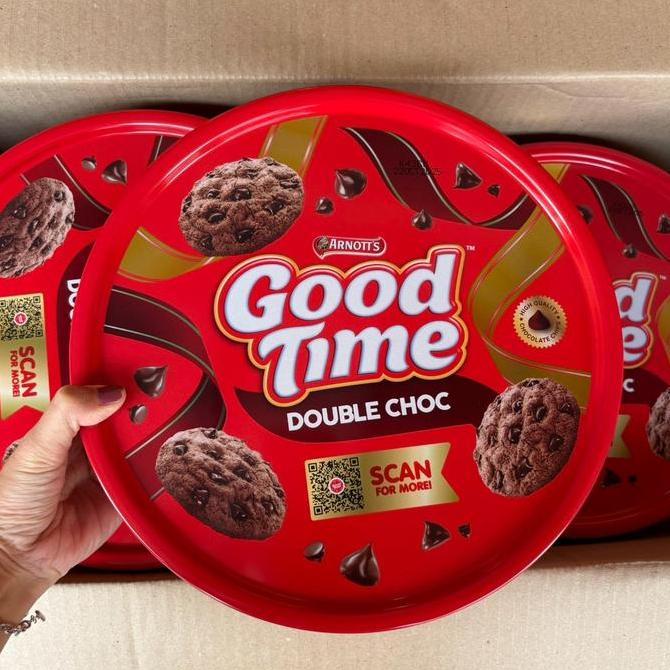 Agen Distributor Makanan Ringan Hampers Lebaran Snack Anak Biskuit Good Time Double Choc Kaleng Besa