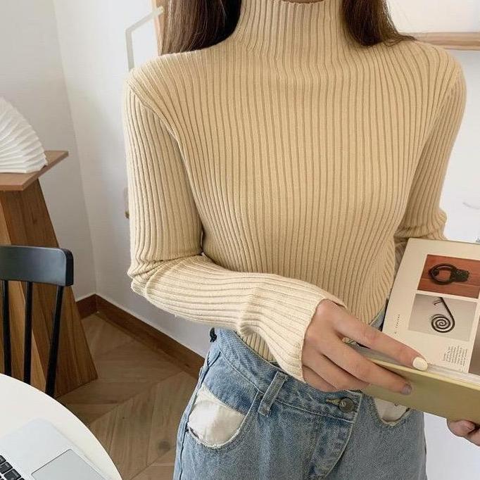 Inner Manset Turtleneck Rajut Dalaman Outer Baju Hitam